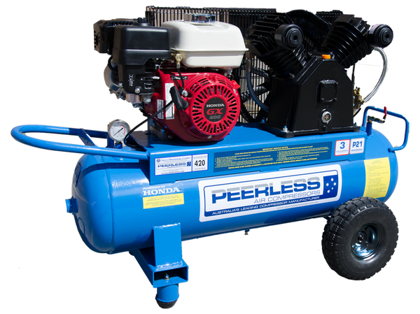 Peerless 00560 P21P Petrol Air Compressor Belt Drive Honda GX200 420LPM