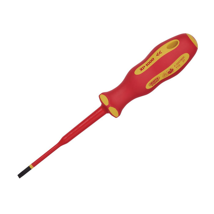 Draper Tools XP1000® VDE Slimline Plain Slot Screwdriver 4x100mm 02160