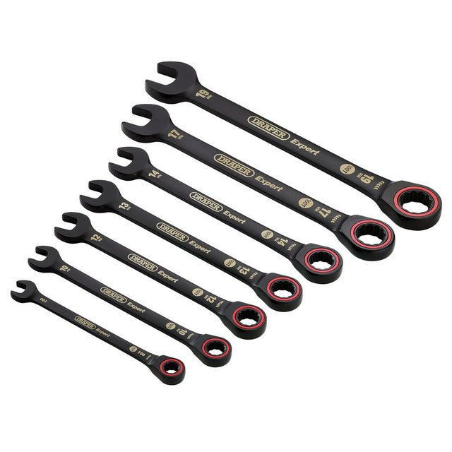 Draper Expert HI-TORQ® Metric Ratchet Combination Spanner Set, Black 7Pce