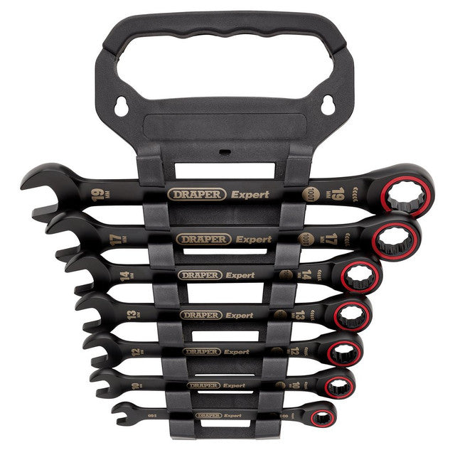 Draper Expert HI-TORQ® Metric Ratchet Combination Spanner Set, Black 7Pce