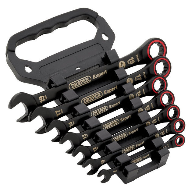 Draper Expert HI-TORQ® Metric Ratchet Combination Spanner Set, Black 7Pce