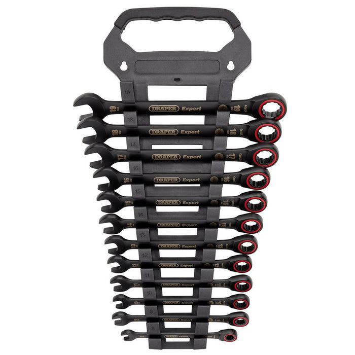Draper Expert HI-TORQ Metric Ratchet Combination Spanner Set Black 12 Pce