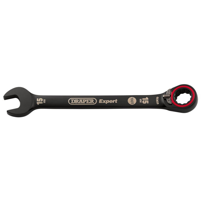 Draper Expert HI-TORQ® Metric Reversible Ratchet Combination Spanner, 15mm, Black