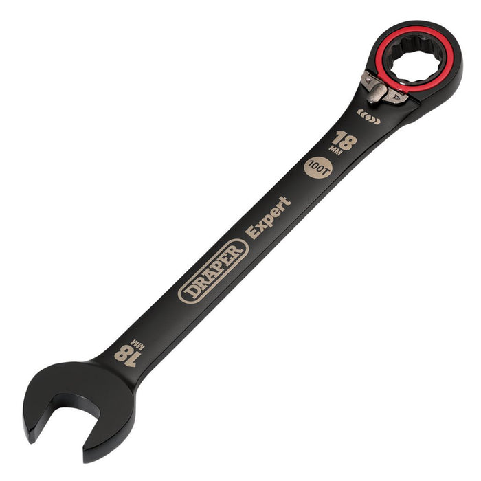 Draper Expert HI-TORQ® Metric Reversible Ratchet Combination Spanner, 18mm, Black