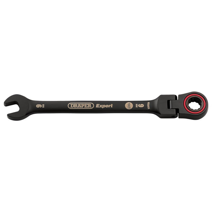 Draper Expert HI-TORQ® Metric Flexible Head Ratchet Combination Spanner, 9mm, Black