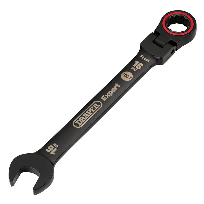 Draper Expert HI-TORQ® Metric Flexible Head Ratchet Combination Spanner 16mm Black