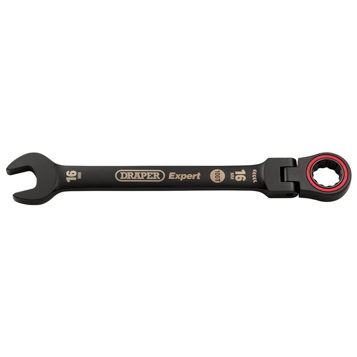 Draper Expert HI-TORQ® Metric Flexible Head Ratchet Combination Spanner 16mm Black