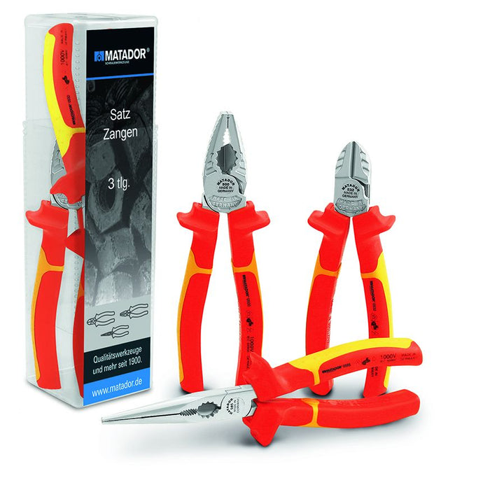 Matador VDE Plier Set, 3 Pce (Comb. Plier, Side Cutter & Straight Needle Nose Pliers)