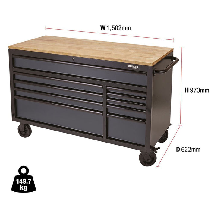 Draper 08227 Bunker Workbench Roller Tool Cabinet 10 Drawer 56