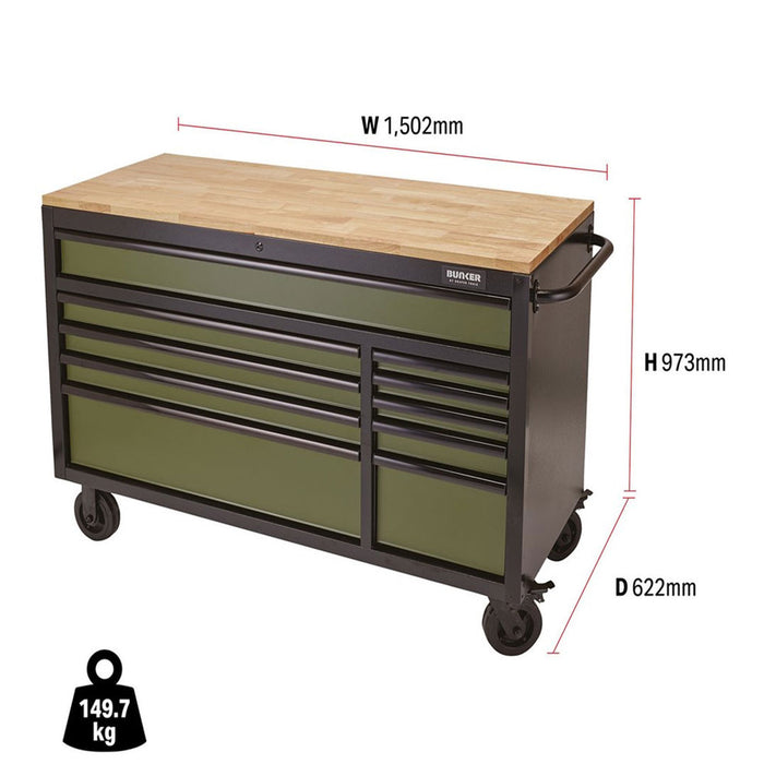 Draper 08236 Bunker Workbench Roller Tool Cabinet 10 Drawer 56