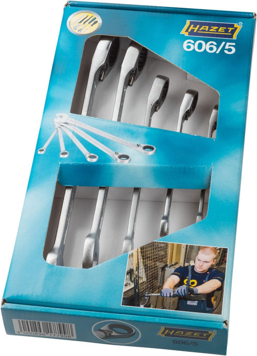 Hazet 606/5 Ratcheting Combination Spanner Set 5 Piece (Metric)
