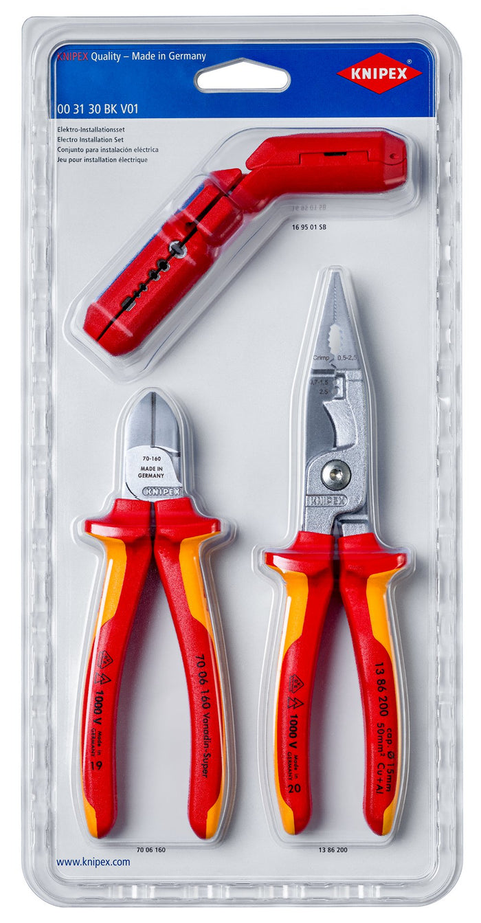 Knipex 00 31 30 BK V01 Electrical Installations Set, 3 Pce