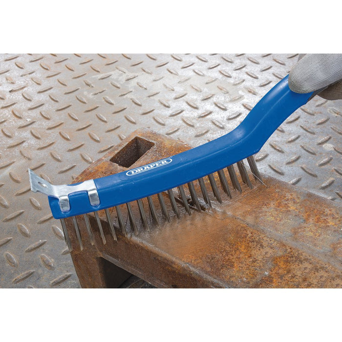 Draper Tools 3 Row Stainless Steel Wire Scratch Brush with Scraper 350mm 17180