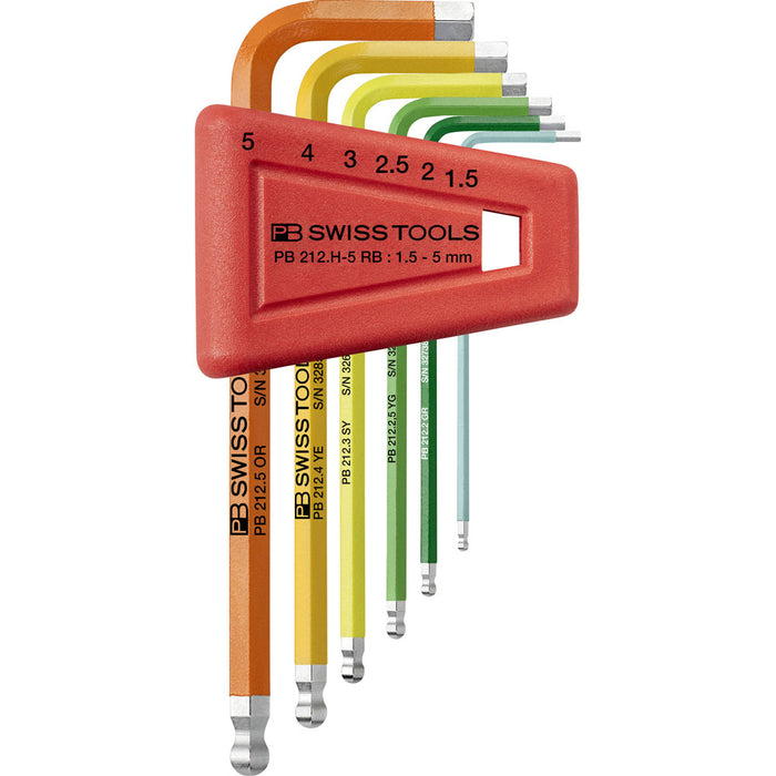 PB Swiss RainBow Hex Key L-Wrench 6 Pce Set with Ball Point in Plastic Holder