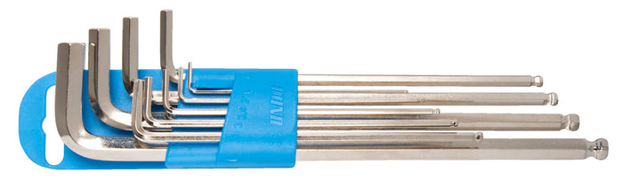 Unior 220/3SLPH Ball End Hex Wrenches, Long Type on Plastic Clip, 9 Pce