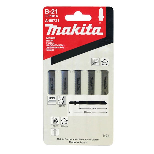 Makita 73mm Jigsaw Blade B-21 - Bayonet Type A, 5 Pack