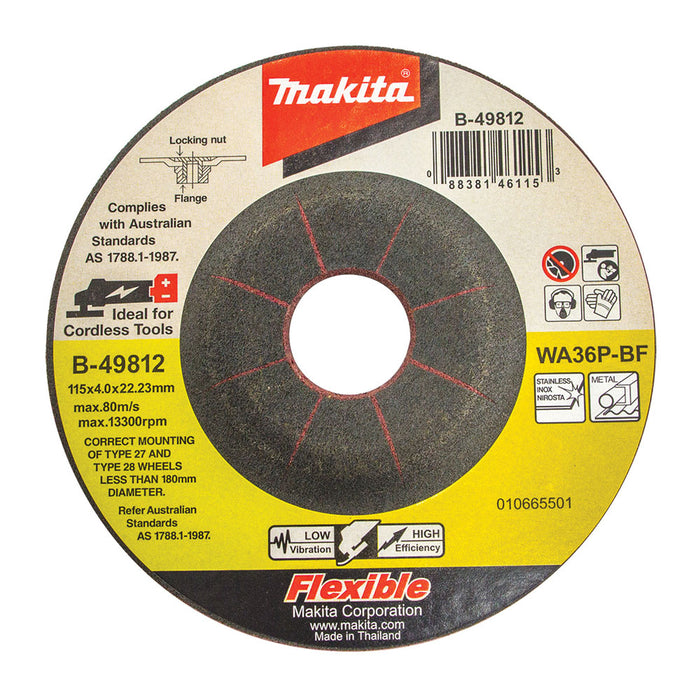Makita 115mm x 4mm x 22mm Inox Flex Grind Wheel 25Pk