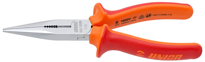 Unior 508/1VDEBI Long Nose Pliers with Side Cutter & Pipe Grip, Straight