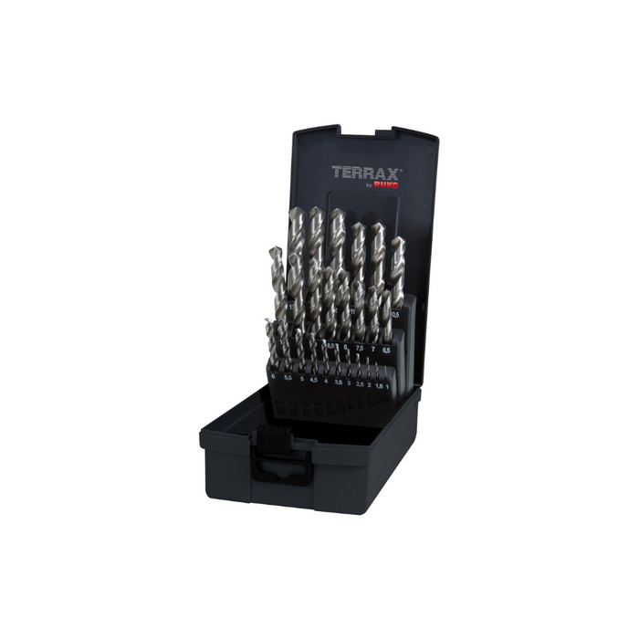 Ruko Terrax Twist Drill Set DIN338 Type N HSS Ground in Plastic Case, 25 Pce