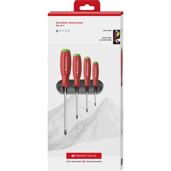 PB Swiss SwissGrip Pozidriv Screwdriver 4 Pce Set in Cardboard Box