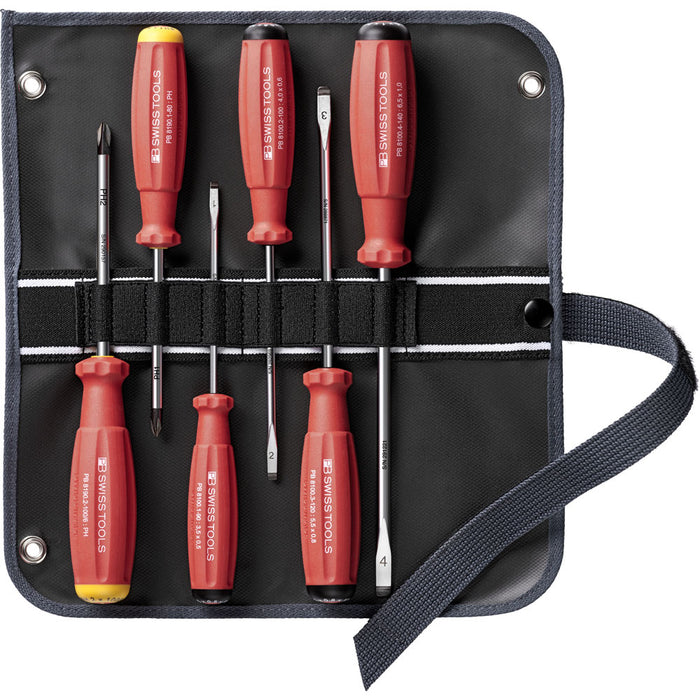 PB Swiss 6 Pce Slotted & Phillips SwissGrip Screwdriver Set in Roll-Up Case