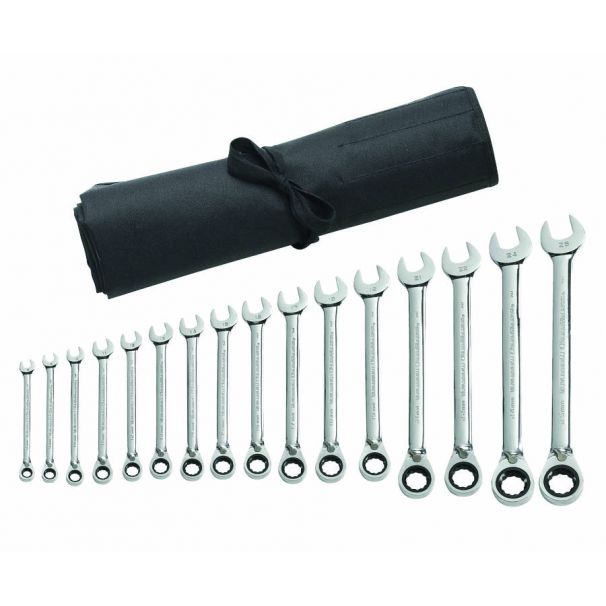 Gearwrench Reversible Ratcheting Combination Spanner Set Metric 16 Pce with Bonus 13 Pce SAE Set