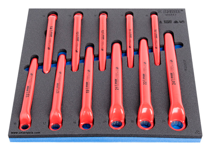 Unior 964VDE2 Insulated Offset Ring Wrench Set in SOS Tool Tray, 11 Pce