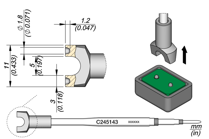 JBC Double Heat Staking Cartrdige Ø 1.8