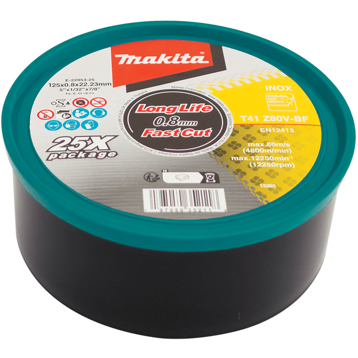 Makita 125x0.8x22mm INOX Ultra Thin Cut-Off Disc 25 Pack Z60V