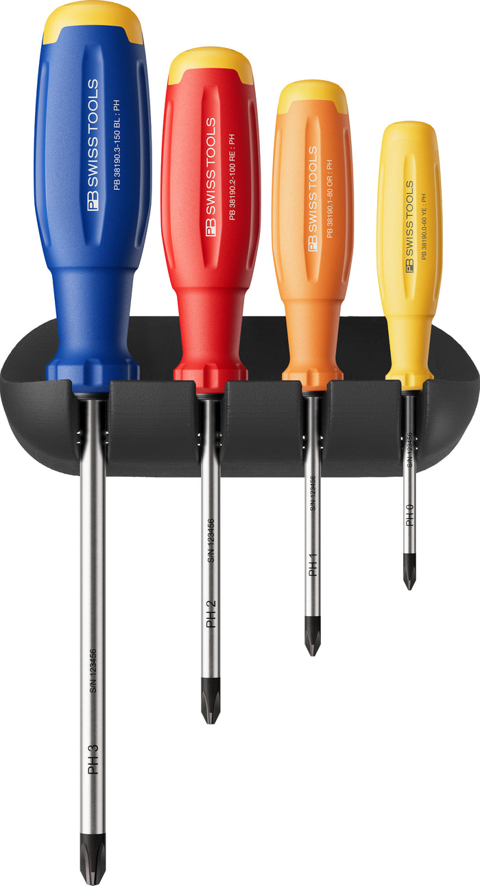 PB Swiss 38242 RainBow SwissGrip Evo Phillips Screwdriver Set with Wall Bracket in Box