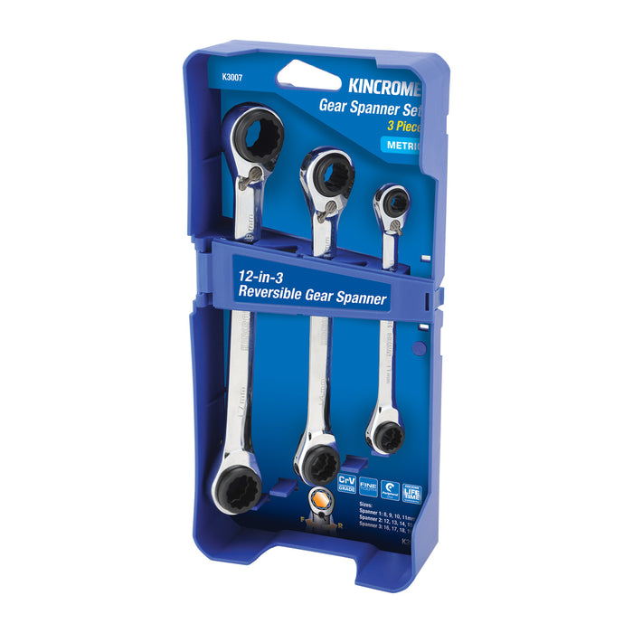 Kincrome K3007 Double Ring 12-in-3 Gear Spanner Set 3 Piece
