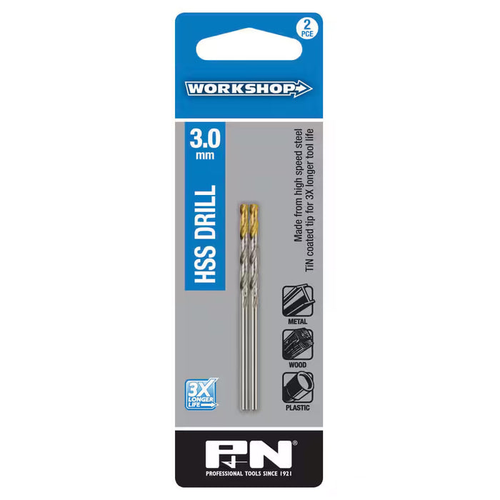 P&N Drill Bit HSS Tin Tipped 3.00mm Metric Twinpack