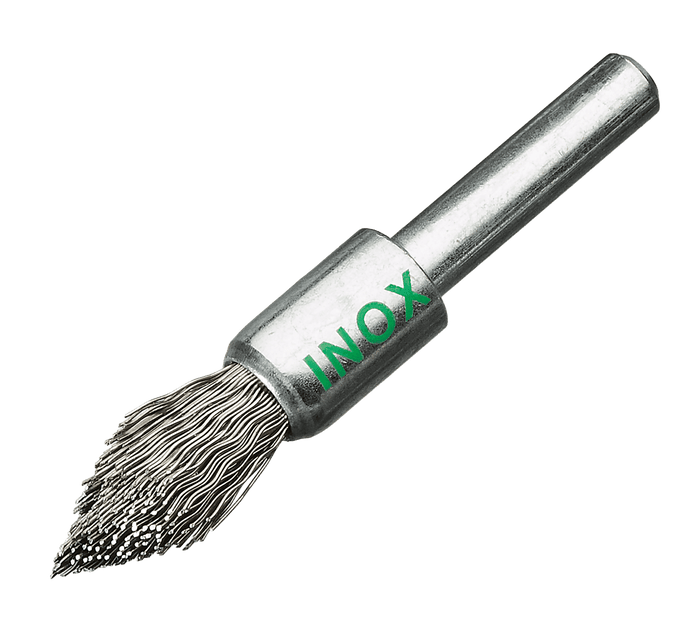 Lessmann Crimped End Brush with Shank 12mm x 60mm Tapered Stainless Steel Wire