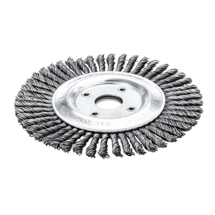 Lessmann Knot Wheel Brush Dia 125 x 6mm 40 Z Steel Wire Stainless ROH Straight 0.5mm Bore 22.2mm