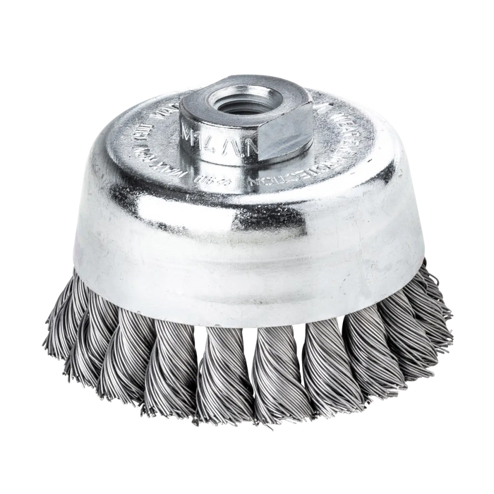 Lessmann Braided Cup Brush Dia 65mm 18 Teeth Steel Wire STH Smooth 0.50mm Thread M10