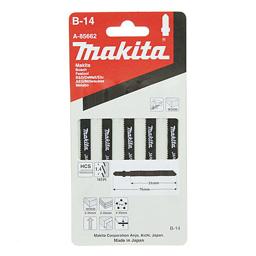 Makita Jigsaw Blade 76mm x 18TPI HCS Bayonet B-14 5 Pack