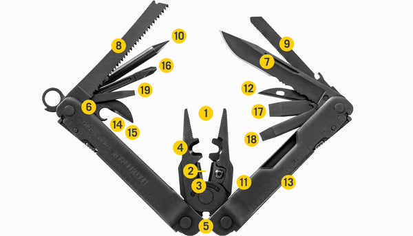 Leatherman 19 Tool Super Tool 300 EOD Black Oxide Multi-Tool with Brown MOLLE Sheath