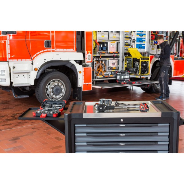 Vigor 499 Piece Tool Trolley Series XL Stainless Steel Worktop with Assortment V4481-X/499