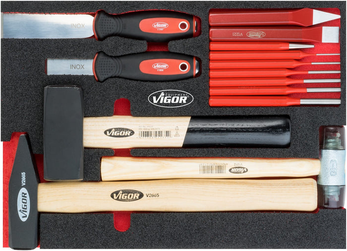 Vigor 14 Pce Hammer & Chisel Set V5085 Modular Insert Tray