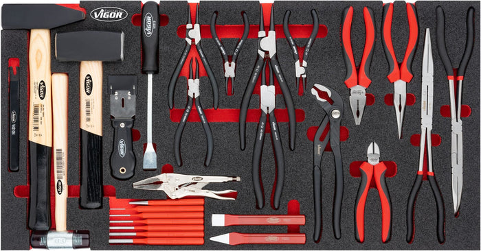 Vigor 29 Piece Pliers Hammer Chisel Set for Series XL V5638N Modular Insert Tray
