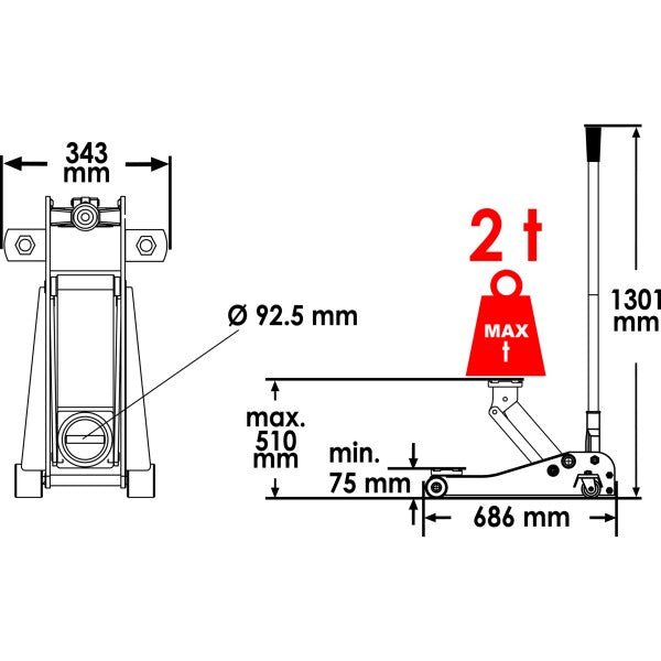 Vigor Hydraulic Service Jack 2 Tonnes Ultra-Flat V6028