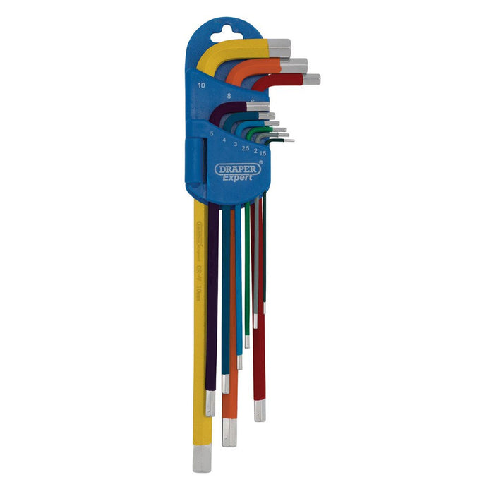 Draper Expert Metric Extra-Long Arm Hex Key Set, Colour Coded, 9 Pce