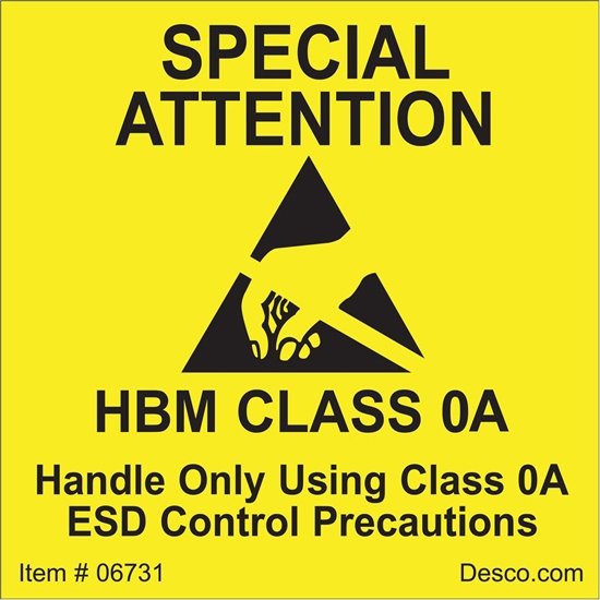Desco 06731 Class 0 Label, 51mm x 51mm, Permanent, 500/RL