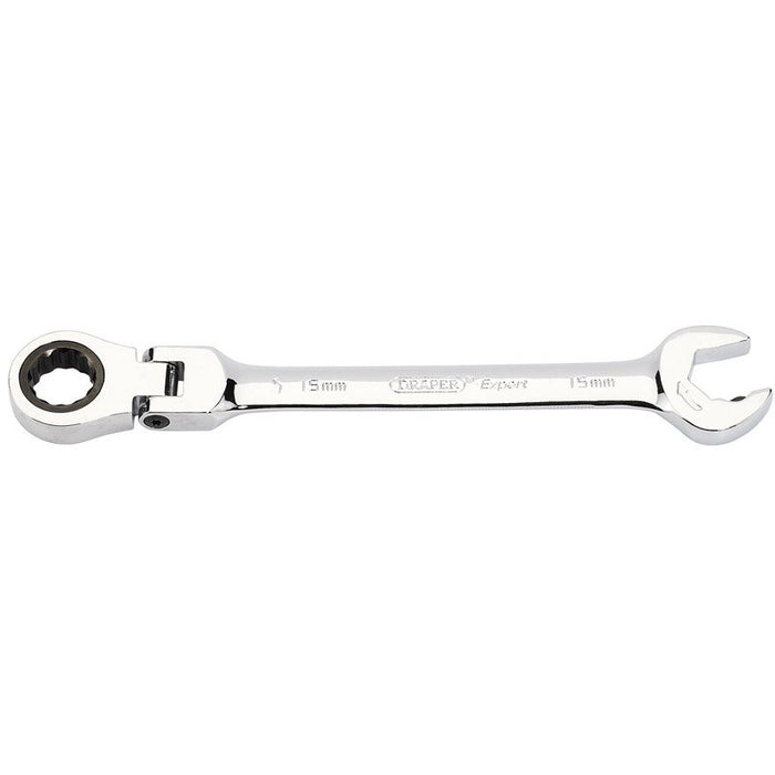 Draper Tools Metric Combination Spanner with Flexible Head and Double Ratcheting Features (15mm)