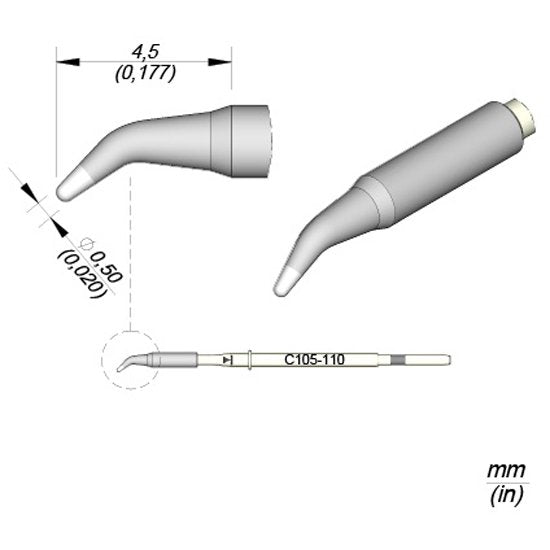 JBC 0.5mm Bent Conical Nano Cartridge Tip