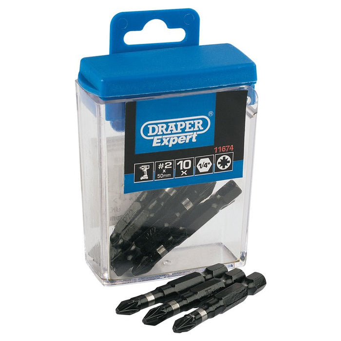 Draper Tools No. 2 PZ x 50mm Type Impact Bits (10 Piece)