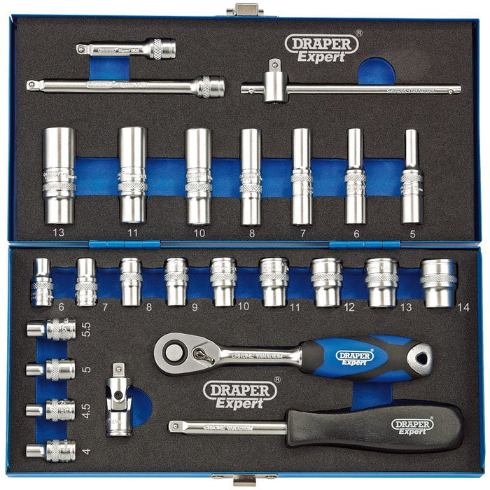 Draper Tools 1/4 Sq. Dr. Metric Socket Set in Metal Case (26 Piece)