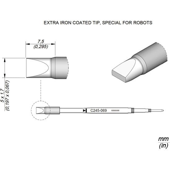 JBC 5.0x1.7mm Especial Cartridge Tip - Extra Iron Coated