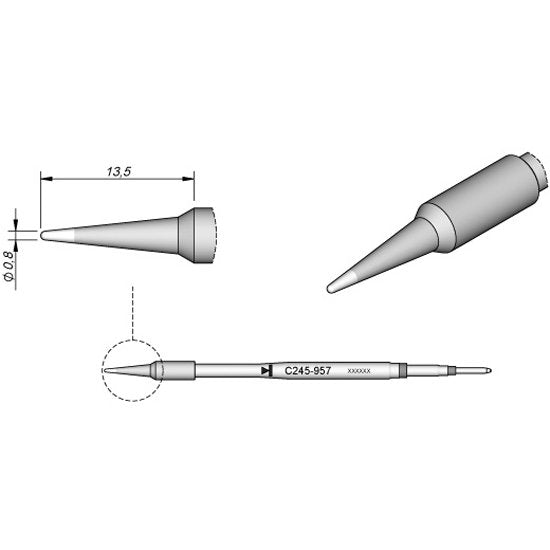 JBC 0.8mm Conical Standard Cartridge Tip