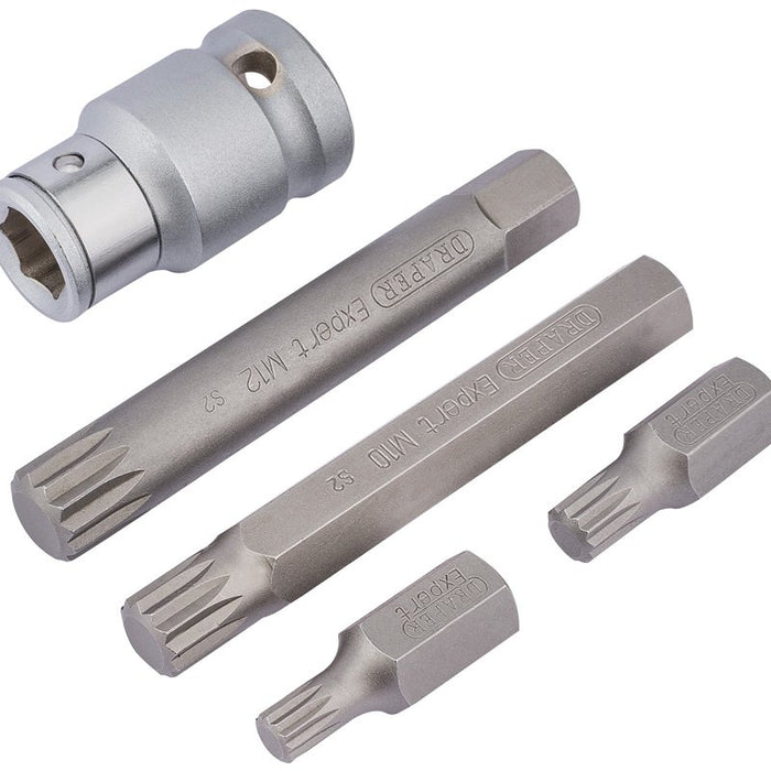 Draper Tools 1/2 Square Drive Spline Bit Set (5 Piece)